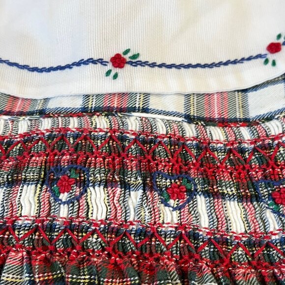 Vintage Hand Smocked Red Plaid Collared Dress Girls 5 Kids Count - Picture 3 of 7